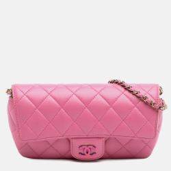 Chanel Pink CC Quilted Lambskin Sunglasses Case with Chain