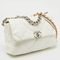 Chanel White Quilted Leather Small 19 Flap Bag
