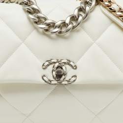 Chanel White Quilted Leather Small 19 Flap Bag