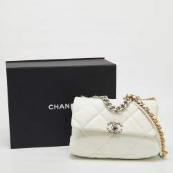Chanel White Quilted Leather Small 19 Flap Bag