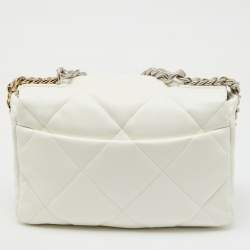 Chanel White Quilted Leather Small 19 Flap Bag