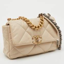 Chanel Cream Quilted Leather Small 19 Flap Bag
