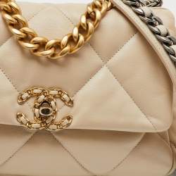 Chanel Cream Quilted Leather Small 19 Flap Bag