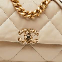 Chanel Cream Quilted Leather Small 19 Flap Bag