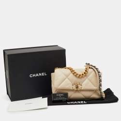 Chanel Cream Quilted Leather Small 19 Flap Bag