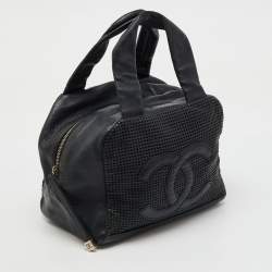 Pre Owned Chanel Black Leather Perforated CC Bowler Bag