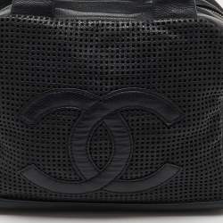 Pre Owned Chanel Black Leather Perforated CC Bowler Bag