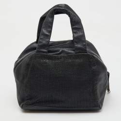 Pre Owned Chanel Black Leather Perforated CC Bowler Bag