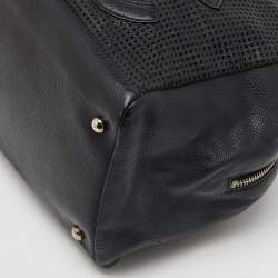 Pre Owned Chanel Black Leather Perforated CC Bowler Bag