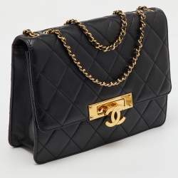Chanel Black Quilted Leather Medium CC Golden Class Flap Bag