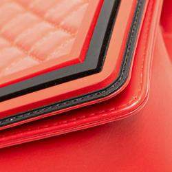 Pre Owned Chanel Black/Red Old Medium Bicolor Quilted Lambskin and Rubber Boy Flap