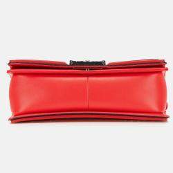 Pre Owned Chanel Black/Red Old Medium Bicolor Quilted Lambskin and Rubber Boy Flap
