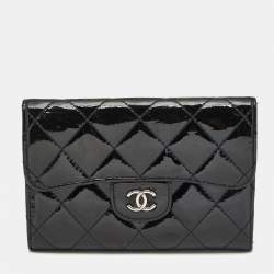 Chanel Black Quilted Patent Leather CC Flap Compact Wallet