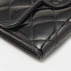 Chanel Black Quilted Patent Leather CC Flap Compact Wallet