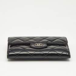 Chanel Black Quilted Patent Leather CC Flap Compact Wallet