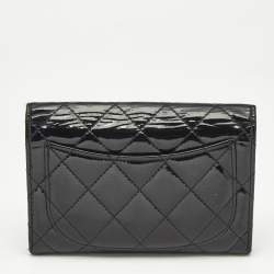 Chanel Black Quilted Patent Leather CC Flap Compact Wallet