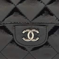 Chanel Black Quilted Patent Leather CC Flap Compact Wallet