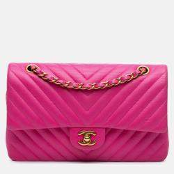 Chanel Pink Medium Classic Chevron Lambskin Double Flap