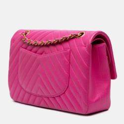 Chanel Pink Medium Classic Chevron Lambskin Double Flap