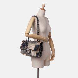 Chanel Black/White Jumbo PVC and Tweed Patchwork Single Flap