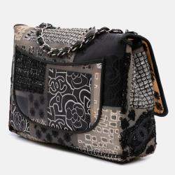 Chanel Black/White Jumbo PVC and Tweed Patchwork Single Flap