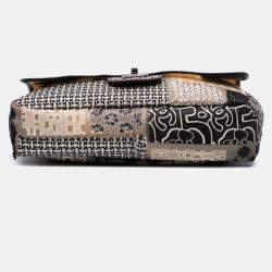 Chanel Black/White Jumbo PVC and Tweed Patchwork Single Flap