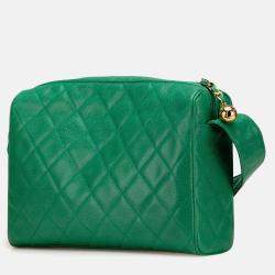 Chanel Green CC Quilted Caviar Camera Bag