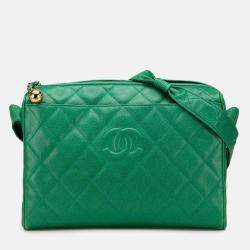 Chanel Green CC Quilted Caviar Camera Bag