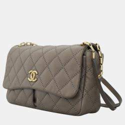 Chanel Stitch It Grey Leather Double Pocket Flap Bag