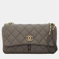 Chanel Stitch It Grey Leather Double Pocket Flap Bag