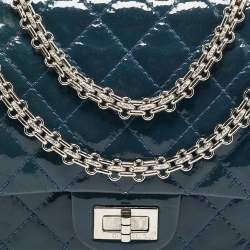 Pre Owned Chanel Blue Quilted Patent Leather 225 Reissue 2.55 Flap Bag