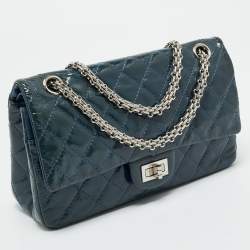 Pre Owned Chanel Blue Quilted Patent Leather 225 Reissue 2.55 Flap Bag