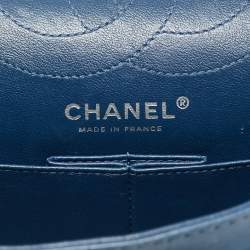 Pre Owned Chanel Blue Quilted Patent Leather 225 Reissue 2.55 Flap Bag
