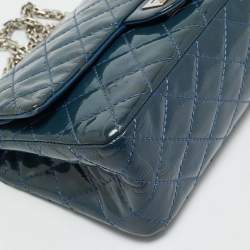 Pre Owned Chanel Blue Quilted Patent Leather 225 Reissue 2.55 Flap Bag