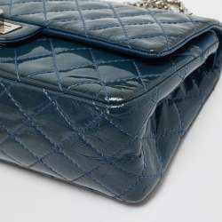 Pre Owned Chanel Blue Quilted Patent Leather 225 Reissue 2.55 Flap Bag