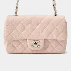 Chanel Mini Matelassé Single Flap Pink Caviar Leather Chain Shoulder Bag 20