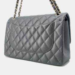 Chanel Jumbo Matelassé Double Flap Gray Caviar Leather Chain Shoulder Bag 30