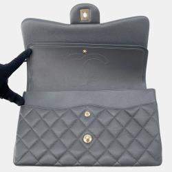 Chanel Jumbo Matelassé Double Flap Gray Caviar Leather Chain Shoulder Bag 30