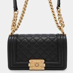 Chanel Boy Black Caviar Leather Chain Shoulder Bag