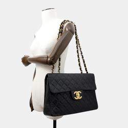 Chanel Jumbo Matelasse Chain shoulder Bag Black Lambskin Size 34