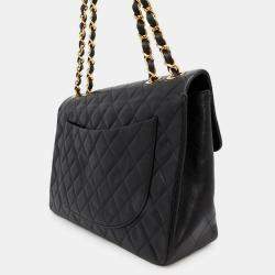 Chanel Jumbo Matelasse Chain shoulder Bag Black Lambskin Size 34
