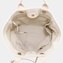 Chanel Deauville 2Way Chain tote Bag Ivory Canvas Leather Size Gm