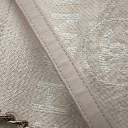 Chanel Deauville 2Way Chain tote Bag Ivory Canvas Leather Size Gm