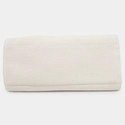 Chanel Deauville 2Way Chain tote Bag Ivory Canvas Leather Size Gm