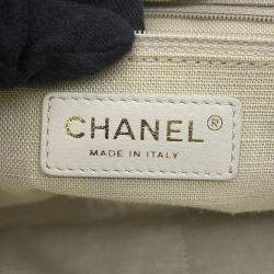 Chanel Deauville 2Way Chain tote Bag Ivory Canvas Leather Size Gm