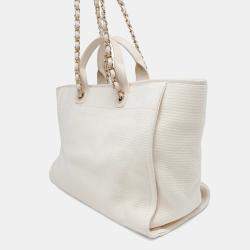 Chanel Deauville 2Way Chain tote Bag Ivory Canvas Leather Size Gm