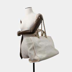 Chanel Deauville 2Way Chain tote Bag Ivory Canvas Leather Size Gm