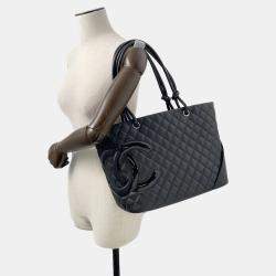  Chanel Cambon Line Large Black Leather Tote Bag 