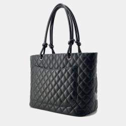  Chanel Cambon Line Large Black Leather Tote Bag 