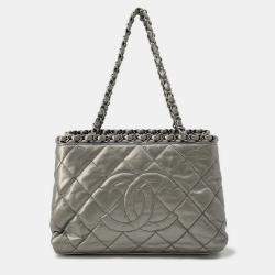 Chanel Matelasse Cc Logo Chain Me Tote Bag Silver Calf Leather